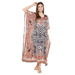 Gypsie Blu Black-Red Abstract Print Beachwear Cover-Up Women Polyester Kaftan